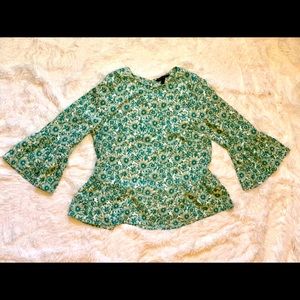 Banana Republic Green and White Floral Peplum Blouse retro Women’s Size small